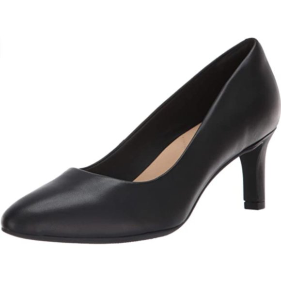 NEW Clarks Women Calla Rose Praline Black Ortholite Cushion Mid Pump Chunky Heel